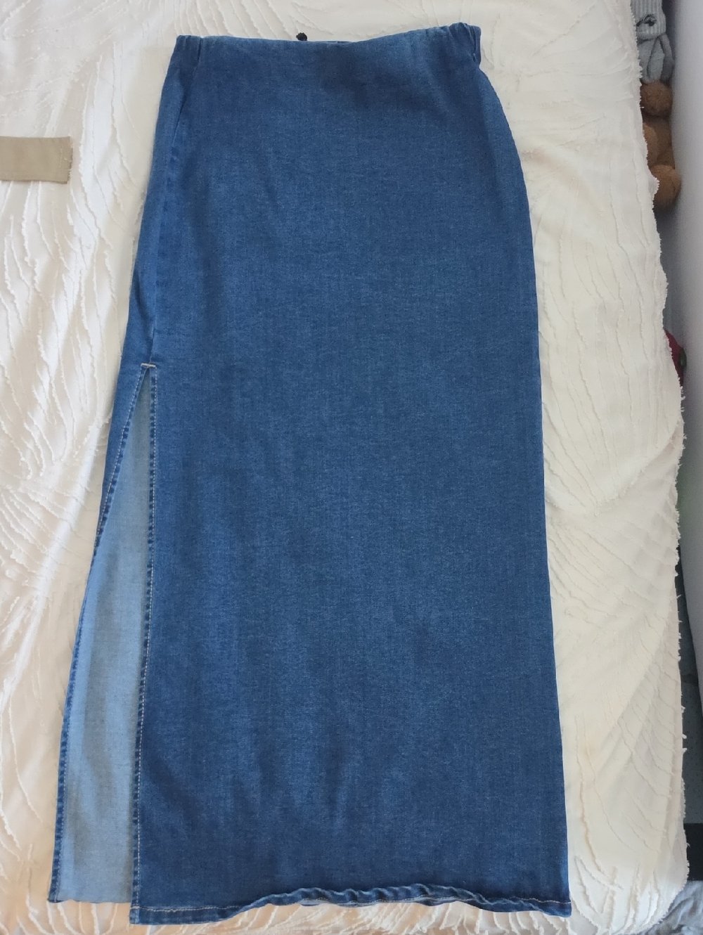 refuge Blue Denim Maxi Skirt with Side Slit